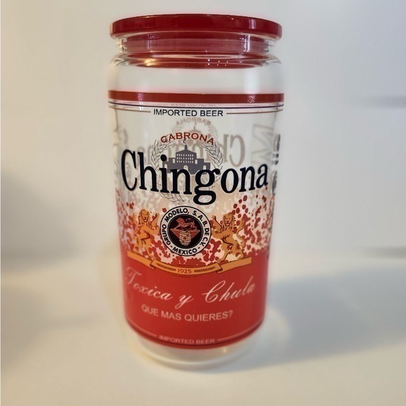 "16" Oz Modelo "Chingona" glass beer can cup with glass straw, acrylic lid - Picture 1 of 3